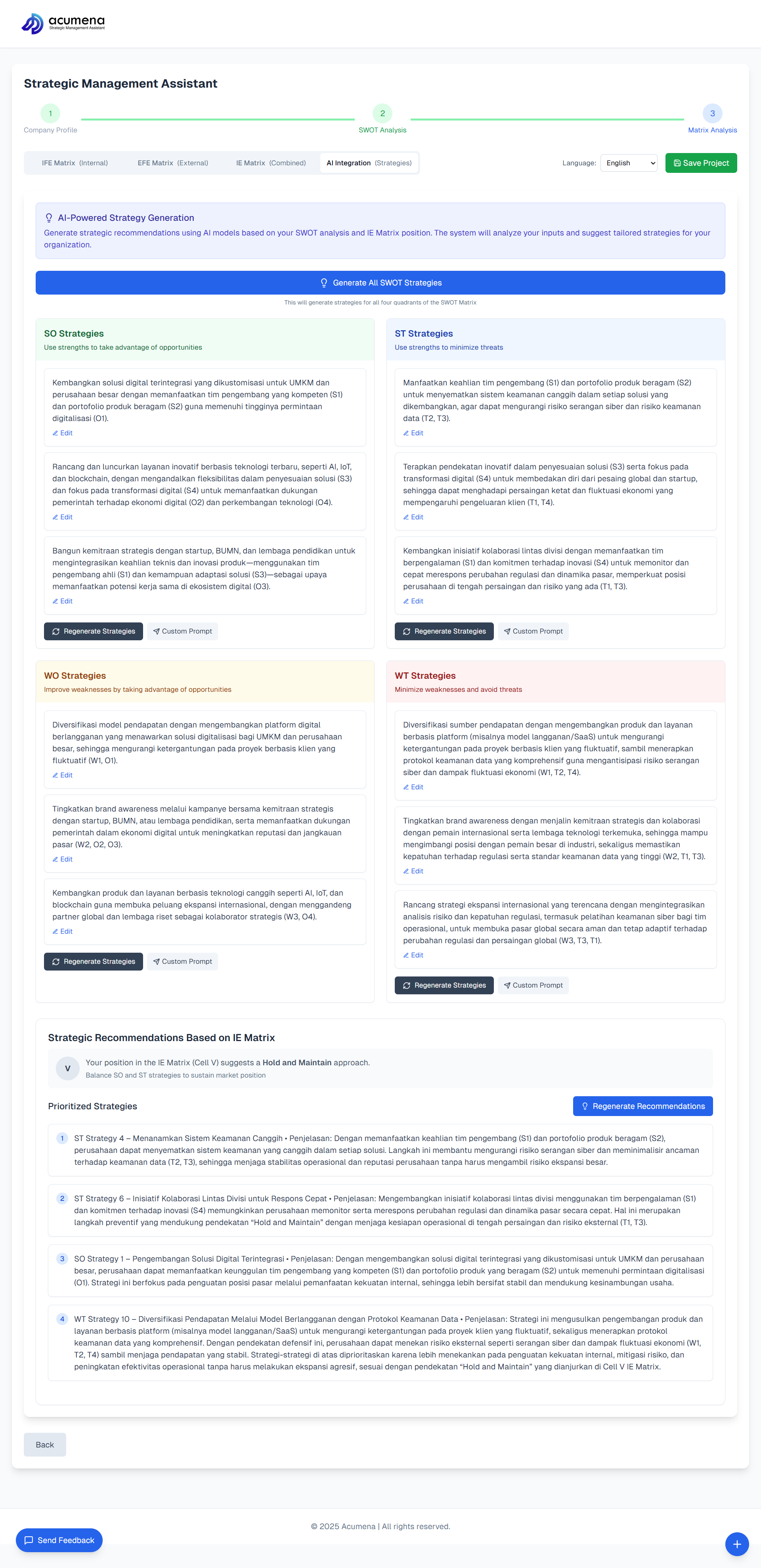 AI Strategy Generation Interface