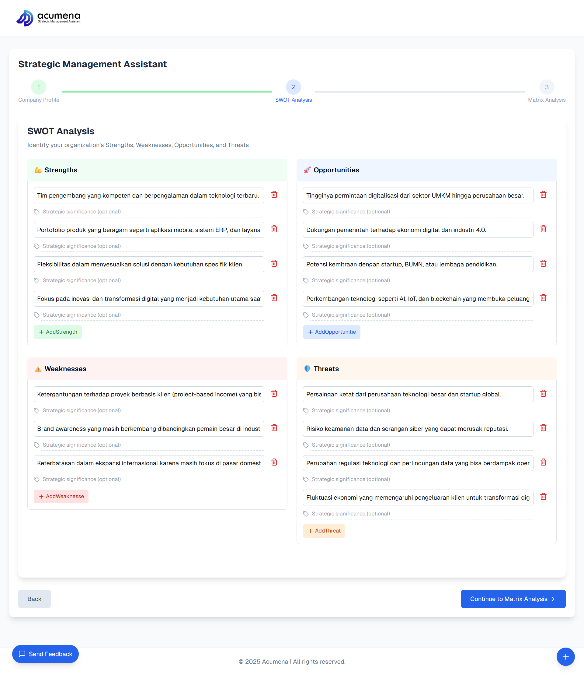 SWOT Analysis Interface