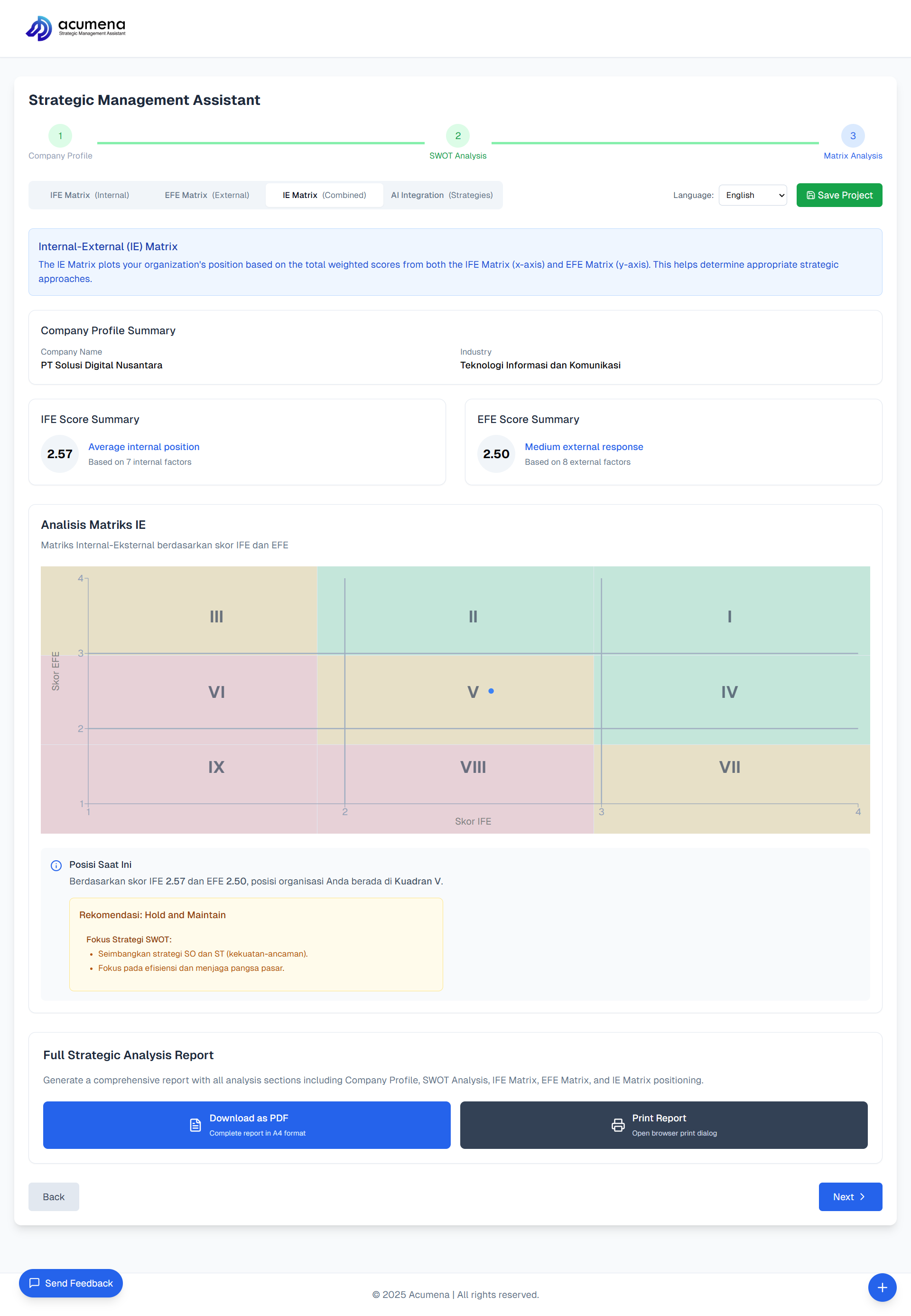 Acumena IE Matrix Strategic Analysis Dashboard